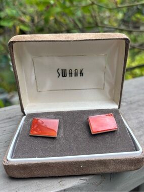 SWANK Red-Orange Square Enamel Cufflinks